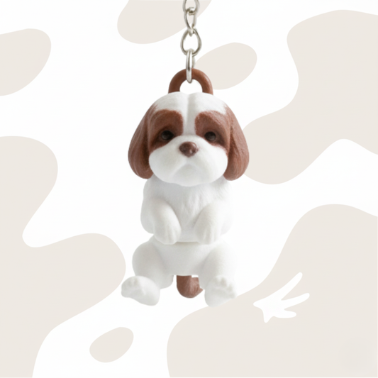 Brelok 3D w kształcie psa rasy Shih Tzu, wykonany z biodegradowalnego PLA, o długości 9 cm, ozdobny, praktyczny gadżet na klucze lub torbę